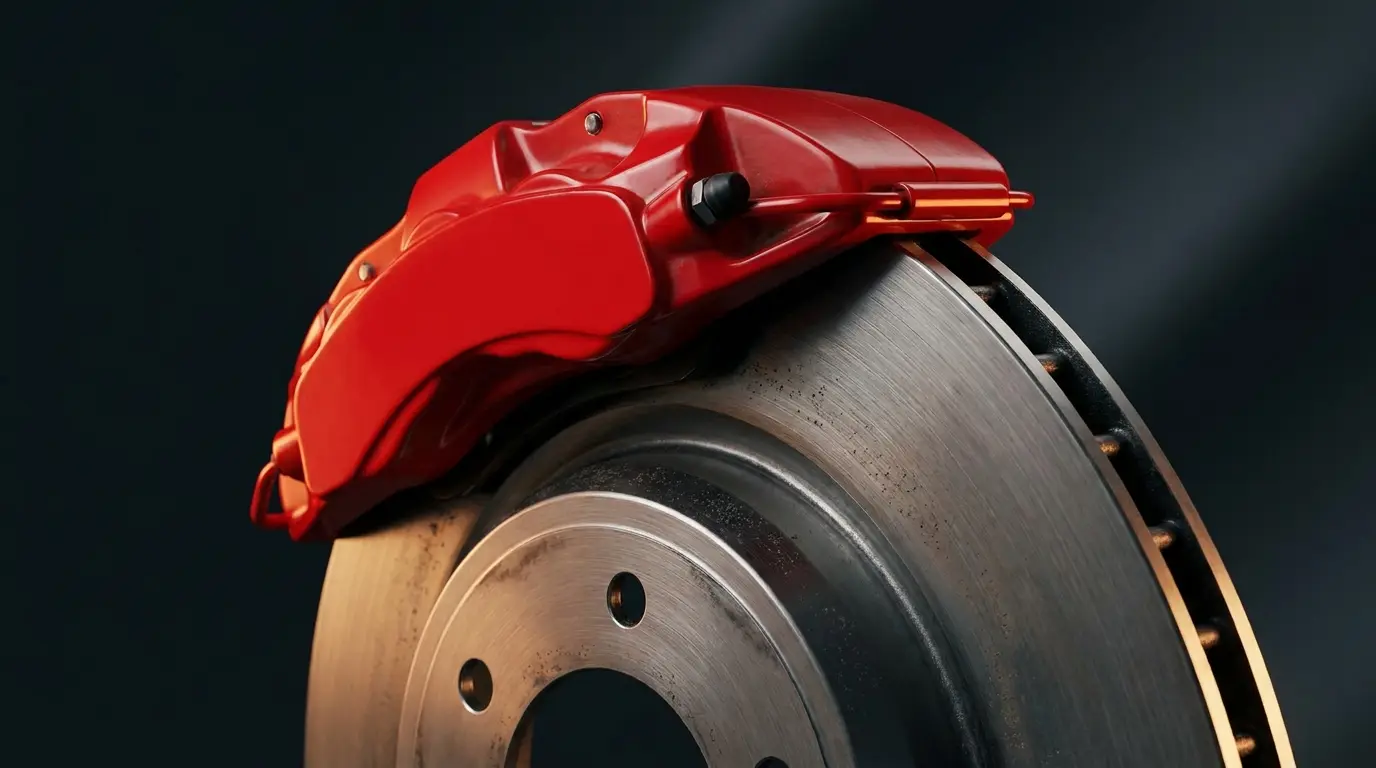 Disco de freno ventilado con cáliper rojo
